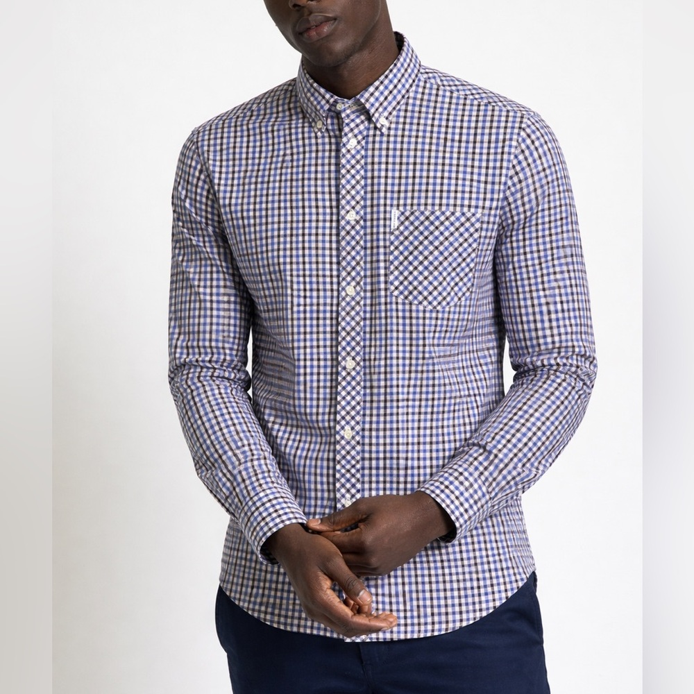Ben Sherman long sleeve signature house check shirt Union Blue NWOT Large